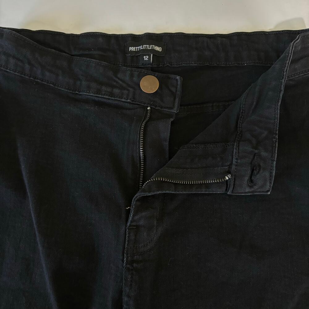 Pretty Little Thing Flare Jeans Size 8 Black High Rise Split Leg Stretch Denim - Picture 2 of 11